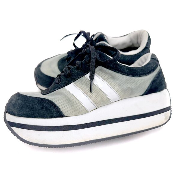 Vintage Y2K Grunge Womens 8.5 Distressed Suede Leather Platform Shoes Sneakers - Picture 1 of 13